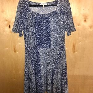 BCBGeneration Blue Floral Fit and Flare Dress, L